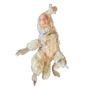 VINTAGE PLUSH MONKEY Plastic Face Rabbit Fur Very Poor Condition Need Repair